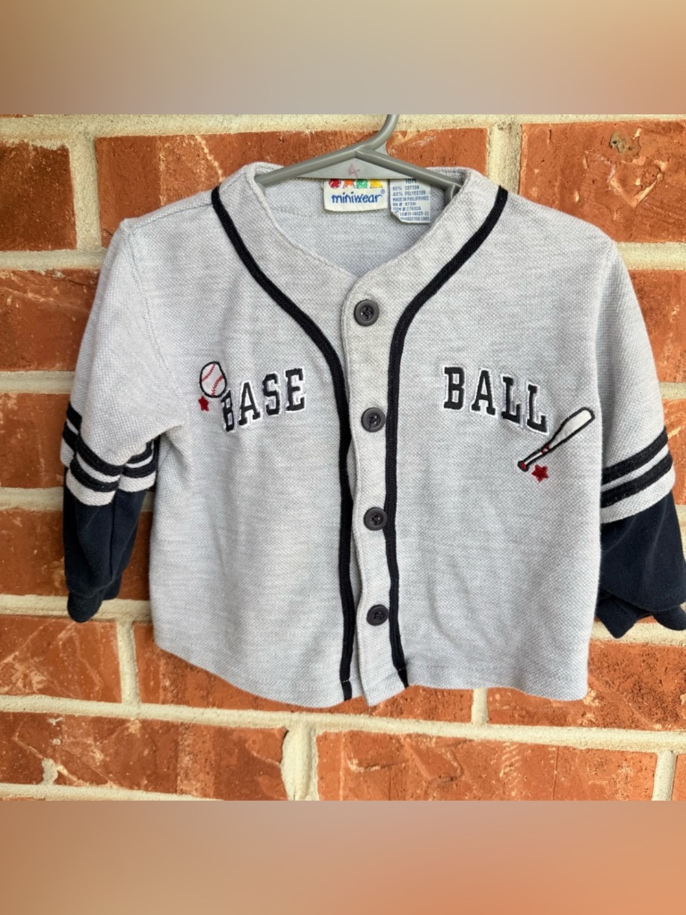 Vintage Miniwear grey baseball button up shirt Size 18 months